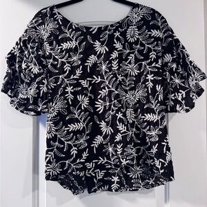 Anthropologie Black and White Floral Blouse